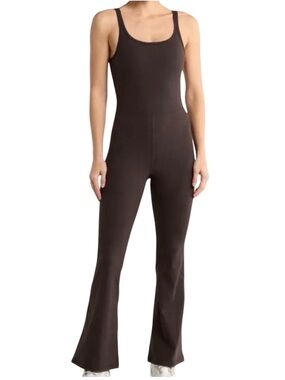 Yogalicious Lux Scarlett Flare Jumpsuit Brown Athleisure Yoga Pilates Unitard M